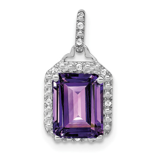 Lex & Lu 10k White Gold Amethyst and Diamond Pendant LAL2872 - Lex & Lu