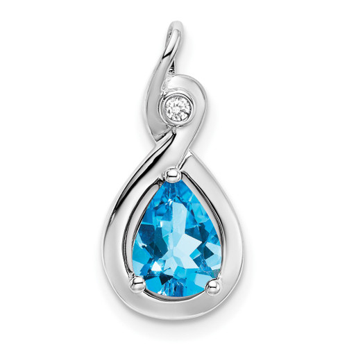 Lex & Lu 14k White Gold Blue Topaz and Diamond Pendant LAL2909 - Lex & Lu