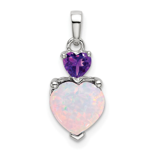 Lex & Lu 14k White Gold Created Opal & Amethyst Pendant - Lex & Lu