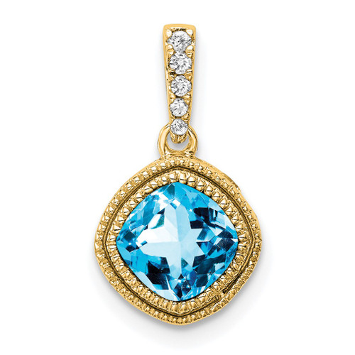 Lex & Lu 14k Yellow Gold Cushion Blue Topaz and Diamond Pendant - Lex & Lu