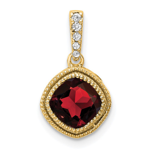 Lex & Lu 10k Yellow Gold Cushion Garnet and Diamond Pendant - Lex & Lu