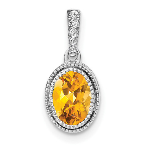 Lex & Lu 14k White Gold Oval Citrine and Diamond Pendant - Lex & Lu