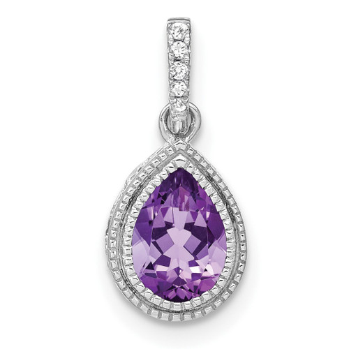 Lex & Lu 14k White Gold Pear Amethyst and Diamond Pendant LAL3060 - Lex & Lu