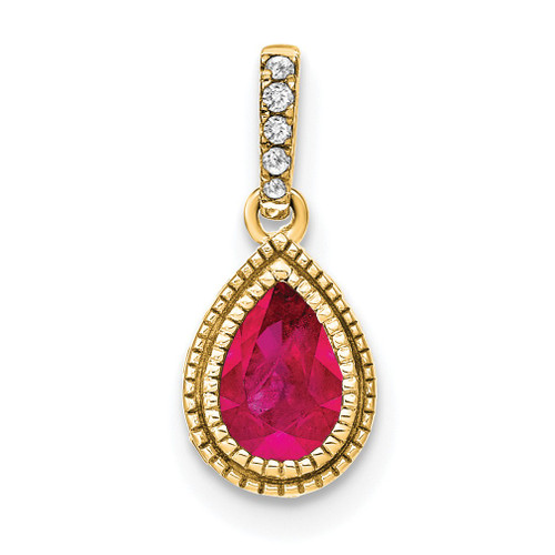 Lex & Lu 14k Yellow Gold Ruby and Diamond Pendant LAL3073 - Lex & Lu