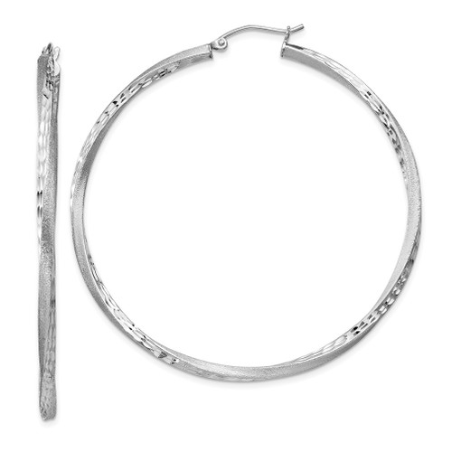 Lex & Lu Sterling Silver w/Rhodium Satin & D/C Twist Hoop Earrings LAL24484 - Lex & Lu