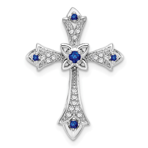 Lex & Lu 14k White Gold Sapphire and Diamond Cross Pendant - Lex & Lu