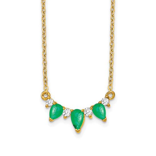 Lex & Lu 14k Yellow Gold Emerald and Diamond Necklace LAL3239 - Lex & Lu