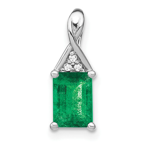 Lex & Lu 14k White Gold Emerald and Diamond Pendant LAL3297 - Lex & Lu