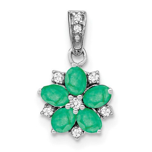 Lex & Lu 14k White Gold Emerald and Diamond Pendant LAL3435 - Lex & Lu