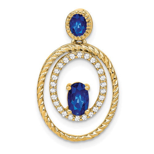 Lex & Lu 14k Yellow Gold Sapphire and Diamond Pendant LAL3443 - Lex & Lu