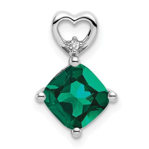 Lex & Lu 14k White Gold Created Emerald and Diamond Pendant LAL3537 - Lex & Lu