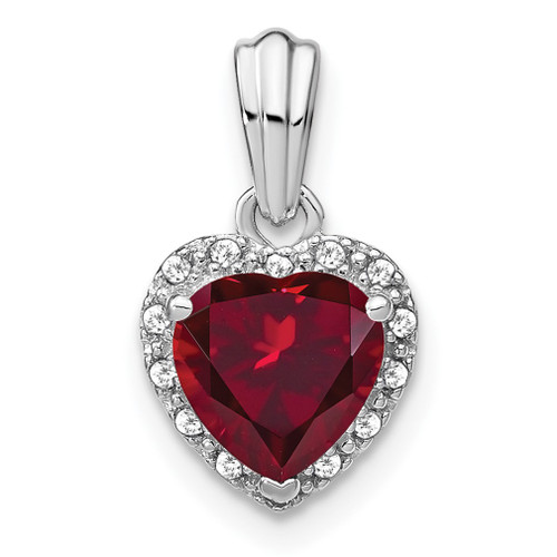 Lex & Lu Sterling Silver Created Ruby and Diamond Pendant LAL3552 - Lex & Lu