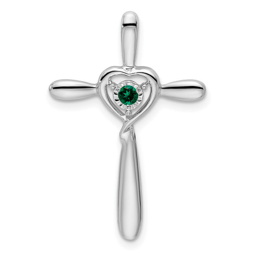 Lex & Lu 10k White Gold Created Emerald Cross Pendant - Lex & Lu