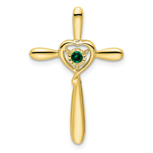 Lex & Lu 10k Yellow Gold Created Emerald Cross Pendant - Lex & Lu