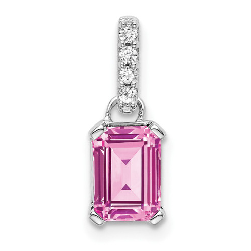 Lex & Lu 10k White Gold Created Pink Sapphire and Diamond Pendant LAL3622 - Lex & Lu