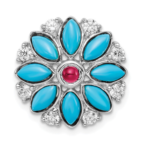 Lex & Lu 14k White Gold Turquoise, Created Ruby & White Topaz Pendant - Lex & Lu