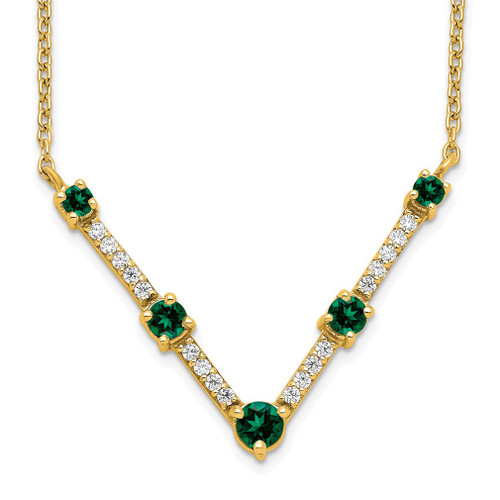 Lex & Lu 14k Yellow Gold Lab Grown Diamond & Created Emerald Necklace - Lex & Lu