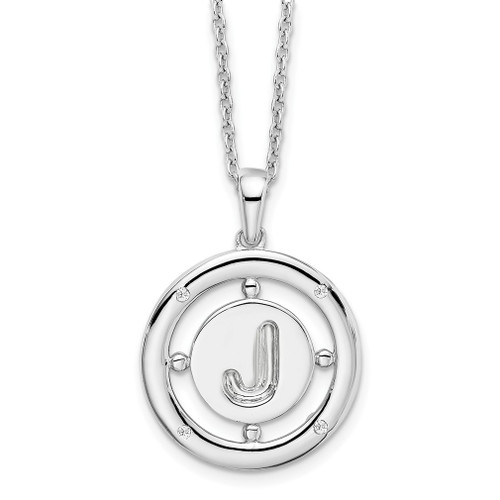 Lex & Lu Sterling Silver White Ice .025ct. Diamond Initial J Necklace - Lex & Lu