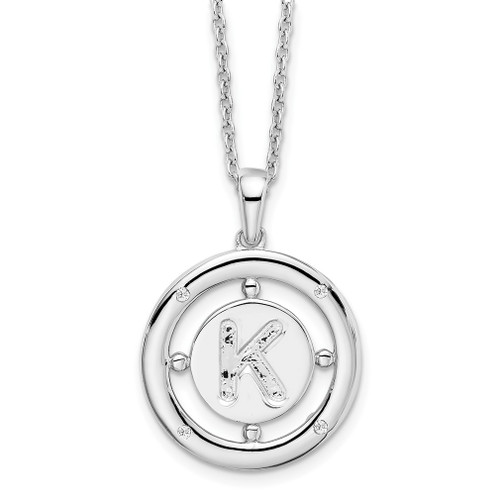 Lex & Lu Sterling Silver White Ice .025ct. Diamond Initial K Necklace - Lex & Lu