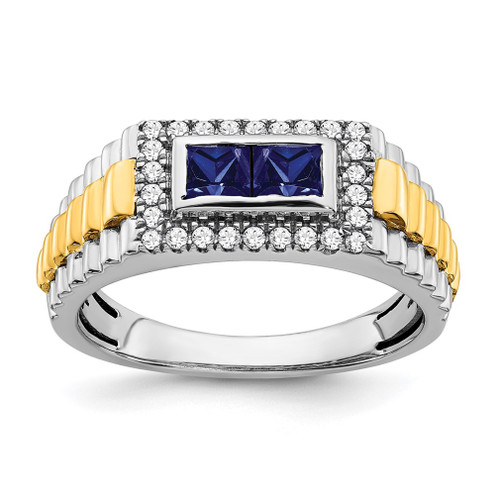 Lex & Lu 14k Two-tone Gold (w&y) Sapphire & Diamond Men's Ring - Lex & Lu