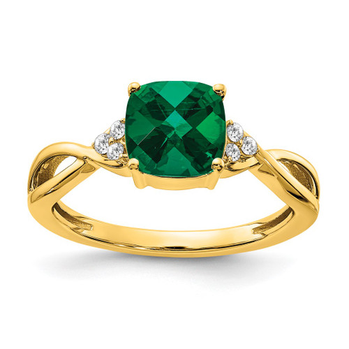 Lex & Lu 14k Yellow Gold Created Emerald and Diamond Ring LAL3831 - Lex & Lu