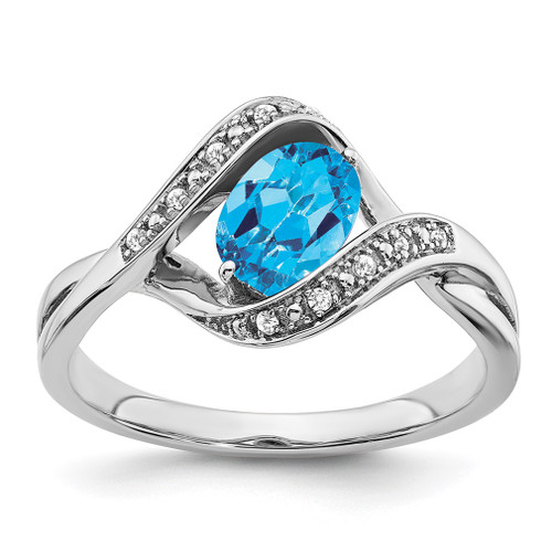 Lex & Lu 14k White Gold Blue Topaz and Diamond Ring LAL3850 - Lex & Lu