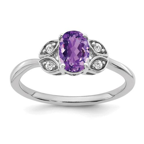 Lex & Lu 14k White Gold Amethyst and Diamond Ring LAL3868 - Lex & Lu