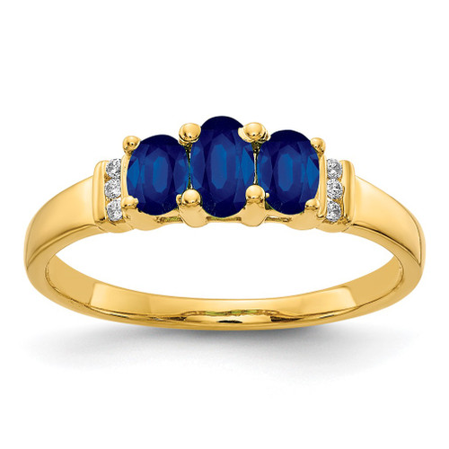 Lex & Lu 10k Yellow Gold Polished Triple Sapphire and Diamond Ring - Lex & Lu