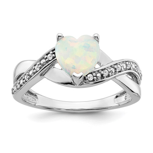 Lex & Lu  14k White Gold Created Opal and Diamond Ring LAL3897 - Lex & Lu