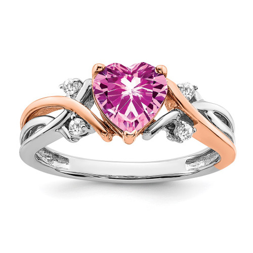 Lex & Lu 14k Two-tone Gold Created Pink Sapphire and Diamond Ring - Lex & Lu