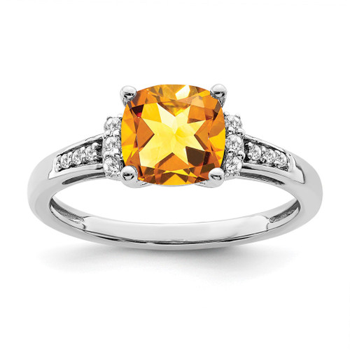 Lex & Lu 14k White Gold Citrine and Diamond Ring LAL3970 - Lex & Lu