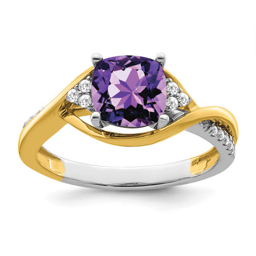 Lex & Lu 14k Two-tone Gold (y&w) Amethyst and Diamond Ring LAL3973 - Lex & Lu