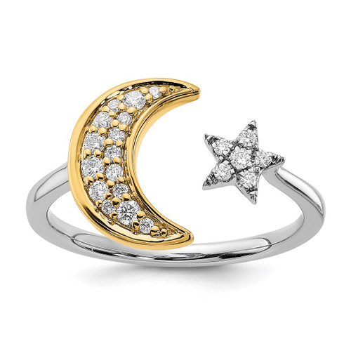 Lex & Lu 14k Two-tone Gold Moon w/Star Diamond Cuff Ring - Lex & Lu