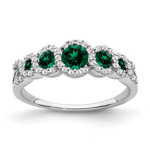 Lex & Lu 14k White Gold Created Emerald and Diamond Ring LAL4090 - Lex & Lu