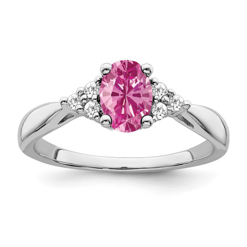 Lex & Lu 14k White Gold Created Pink Sapphire and Diamond Ring LAL4111 - Lex & Lu