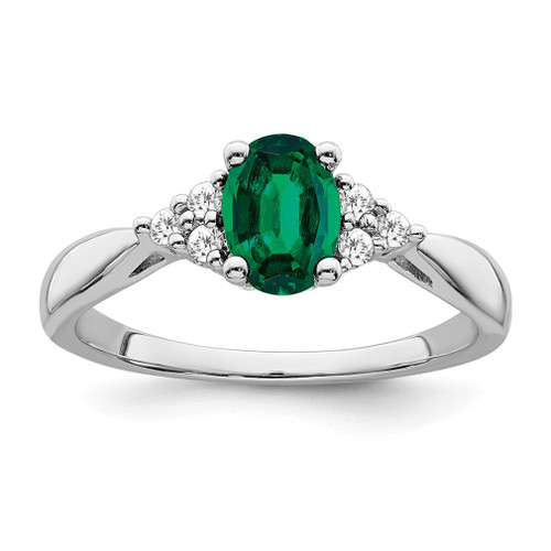 Lex & Lu 14k White Gold Created Emerald and Diamond Ring LAL4112 - Lex & Lu