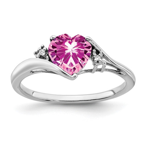 Lex & Lu 14k White Gold Created Pink Sapphire and Diamond Ring LAL4155 - Lex & Lu