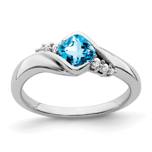 Lex & Lu 10k White Gold Blue Topaz and Diamond Ring LAL4180 - Lex & Lu