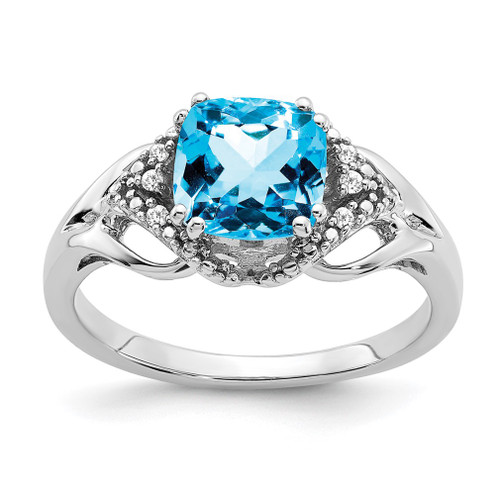 Lex & Lu 14k White Gold Blue Topaz and Diamond Ring LAL4199 - Lex & Lu