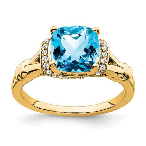 Lex & Lu 14k Yellow Gold Blue Topaz and Diamond Ring LAL4206 - Lex & Lu