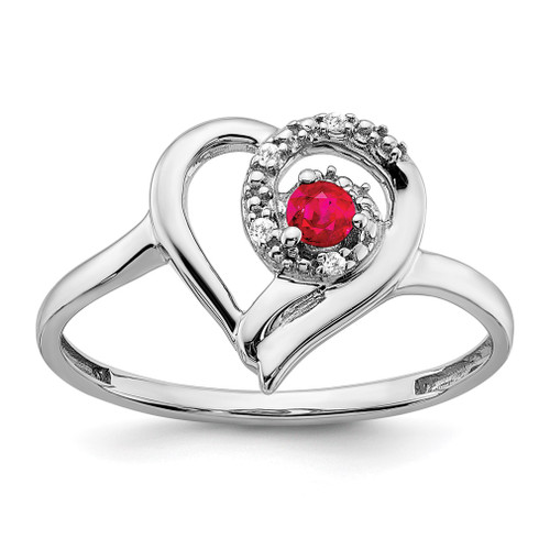 Lex & Lu 14k White Gold Ruby and Diamond Heart Ring - Lex & Lu