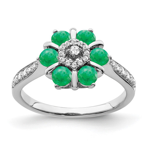 Lex & Lu 14k White Gold Emerald and Diamond Ring LAL4304 - Lex & Lu