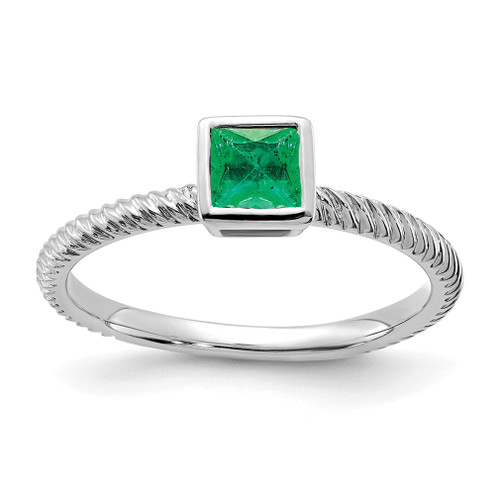 Lex & Lu 14k White Gold Emerald Ring LAL4375 - Lex & Lu