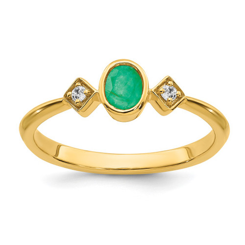 Lex & Lu 14k Yellow Gold Emerald and Diamond Ring LAL4406 - Lex & Lu