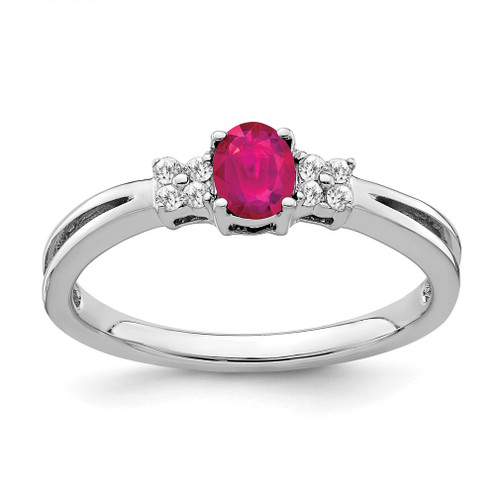 Lex & Lu 14k White Gold Ruby and Diamond Ring LAL4427 - Lex & Lu