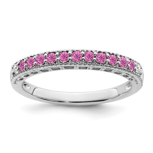 Lex & Lu 14k White Gold Created Pink Sapphire and Diamond Ring LAL4439 - Lex & Lu