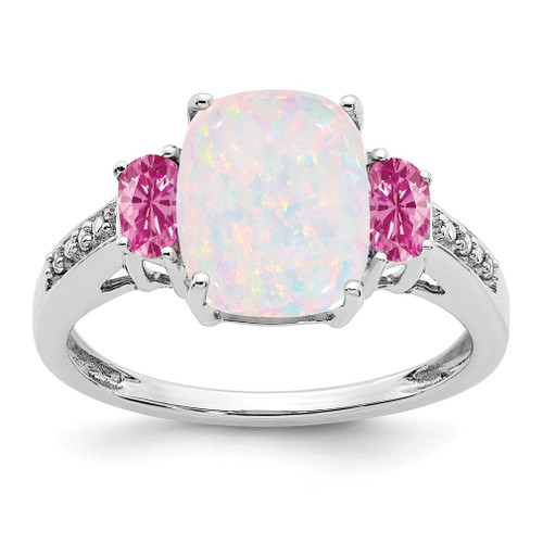 Lex & Lu  14k White Gold Created Opal & Created Pink Sapphire and Diamond Ring - Lex & Lu