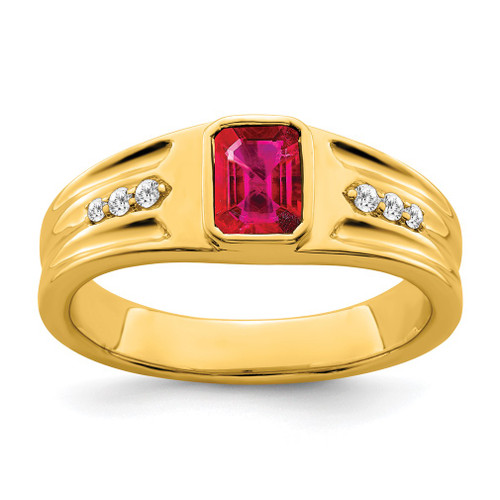 Lex & Lu 14k Yellow Gold Ruby & Diamond Men's Ring LAL4456 - Lex & Lu