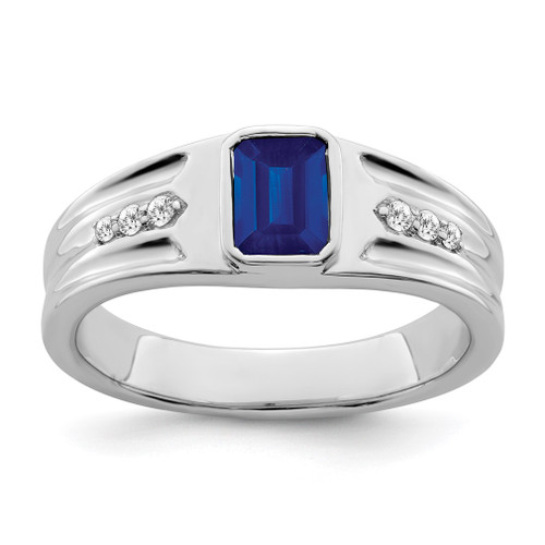 Lex & Lu 14k White Gold Sapphire & Diamond Men's Ring LAL4457 - Lex & Lu