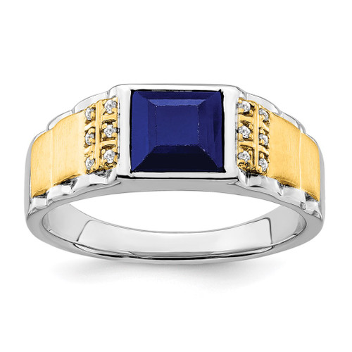 Lex & Lu 14k Two-tone Gold (w&y) Created Sapphire & Diamond Men's Ring LAL4460 - Lex & Lu